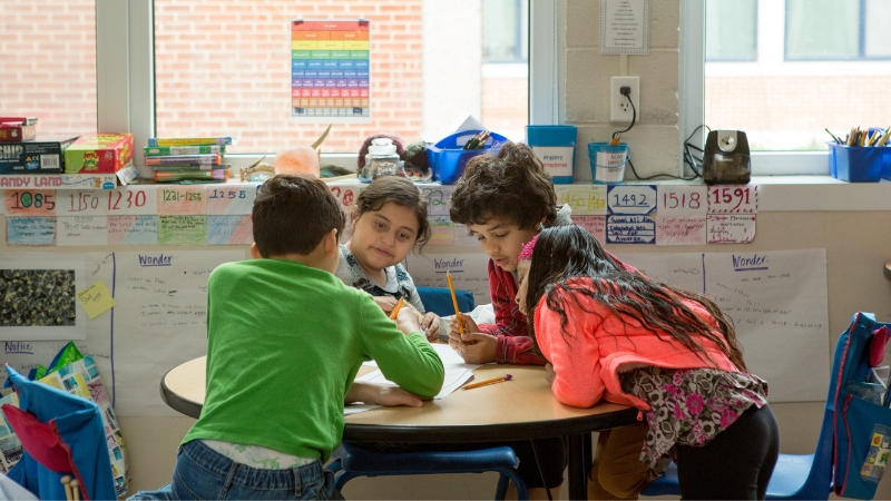 students working together at a table