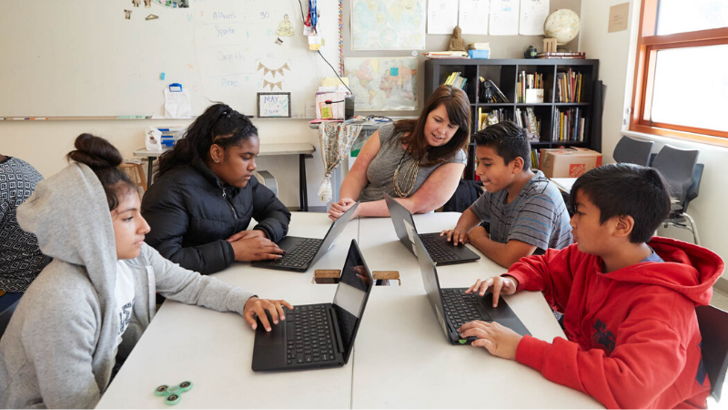 Teacher in a tech-rich classroom