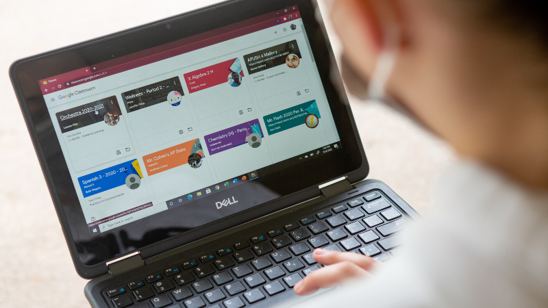 Photo of a student using Google Classroom on a laptop Photo of a student using Google Classroom on a laptop