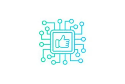 Graphical design of a thumbs up icon inside a computer chip
