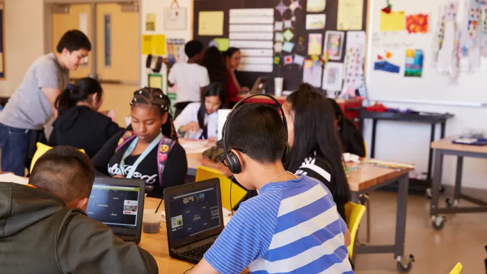 Students working on computers.