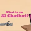 text on a peach-colored background with a robot to the left and laptop to the right
